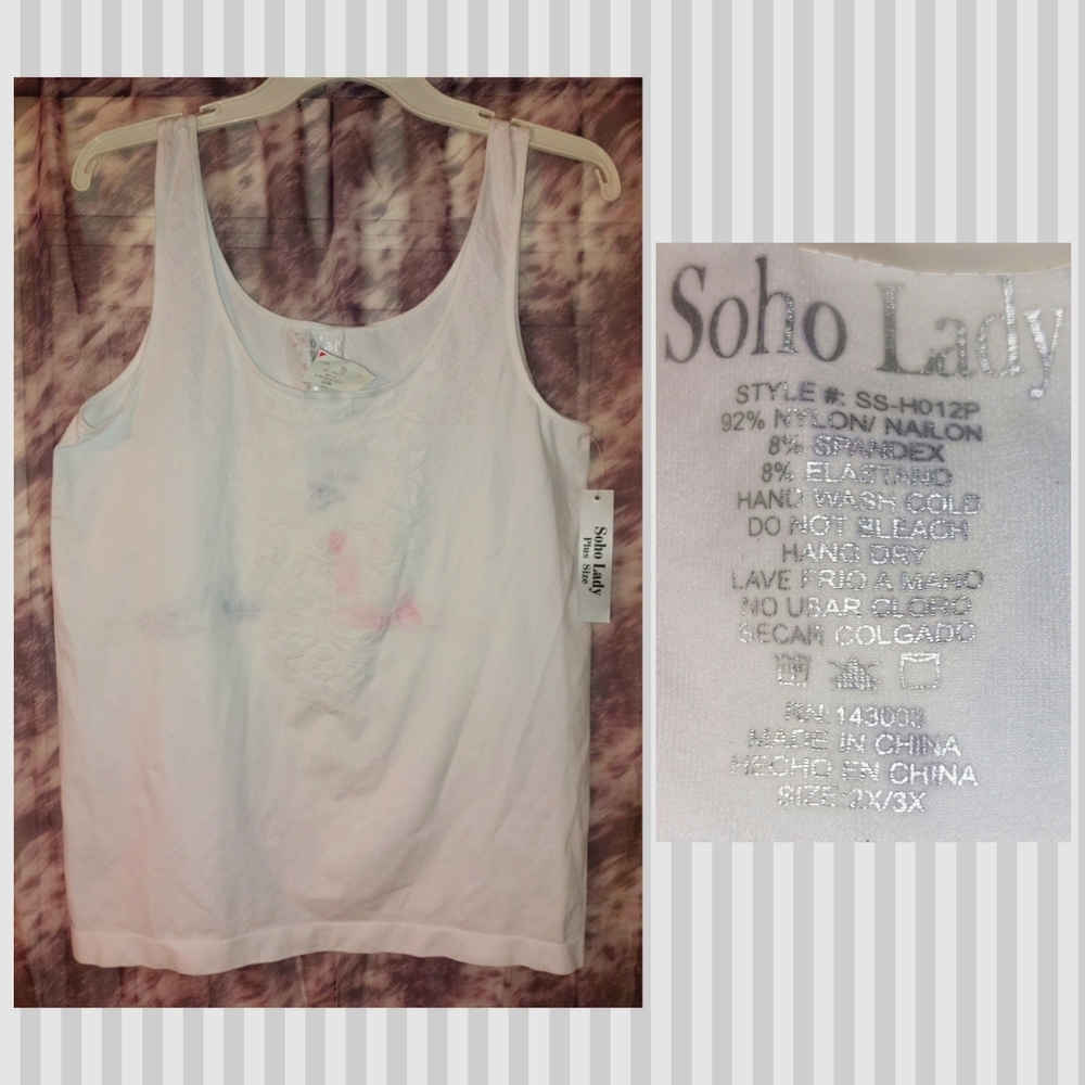 SoHo Lady brand White Floral Embossed Soft Knit Tank Top Jrs Plus Sz 2X/3X